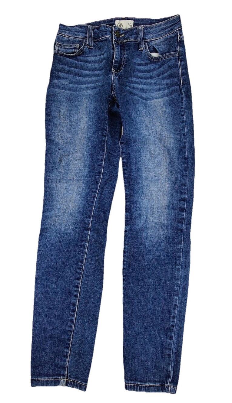 Cello Skinny Jeans Juniors 5 Blue Medium Wash Distressed Slim Stretch 27x27